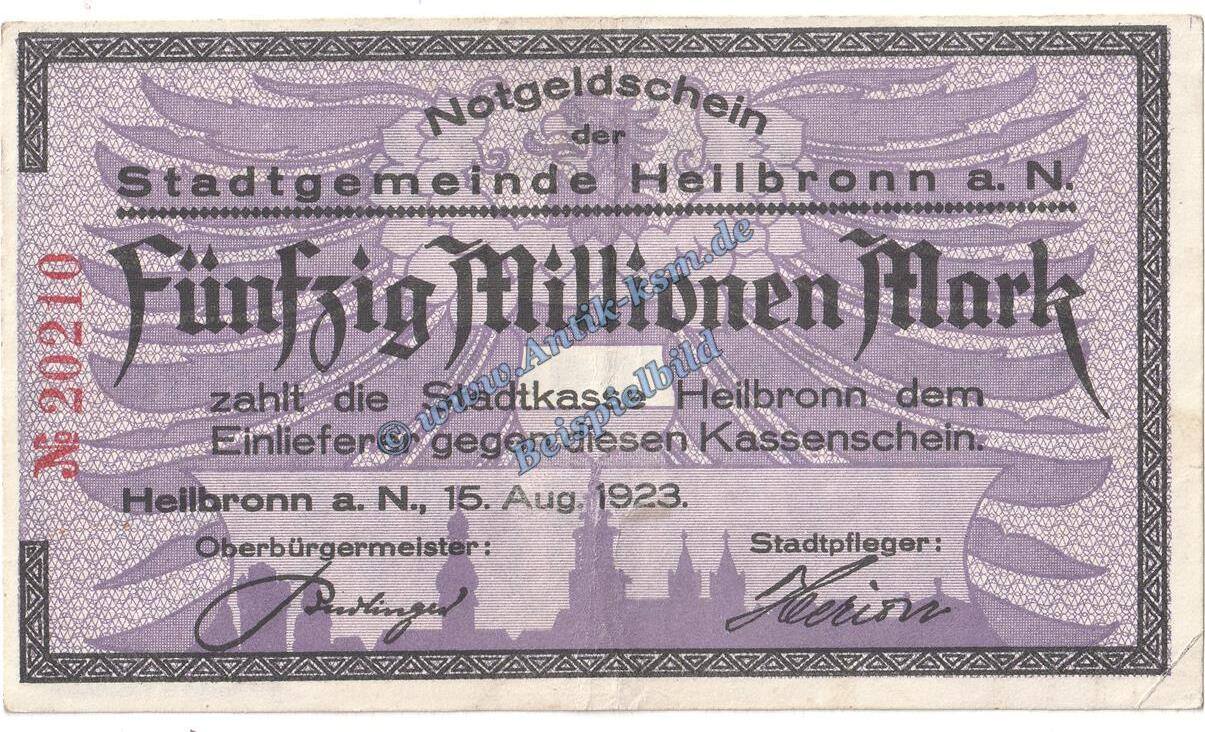 Großnotgeld Inflation De 50 Mio. Mk. Heilbronn, Banknote 50 Millionen ...