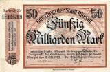 Inflation 1923 DE 50 Mia. Mk. Rheydt , Banknote 50 Milliarden Mark Schein gbr-. Keller 4561.u , Rheinland 1923 circulated , 3- !