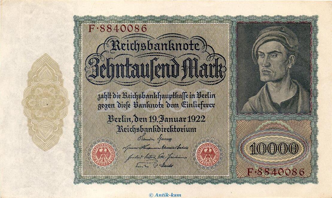 Inflation Deutschland 10.000 Mark, groß Reichsbanknote, 10.000 Mark ...