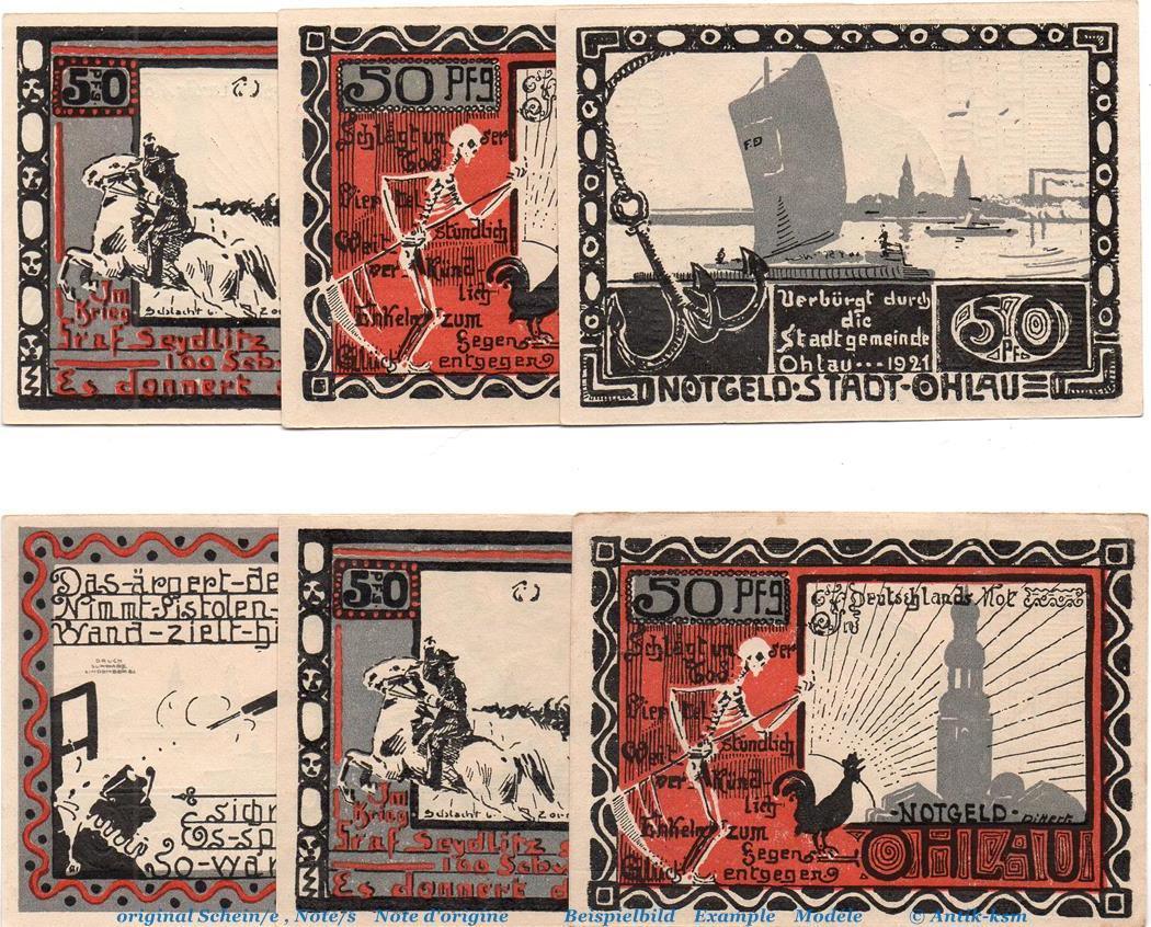 1921 Notgeld der Stadt Ohlau 1011.1, Set mit 6 Scheinen in kfr. unc, 1 to 1 1921 Notgeld der Stadt Ohlau 1011.1, Set mit 6 Scheinen in kfr. unc, 1 to 1