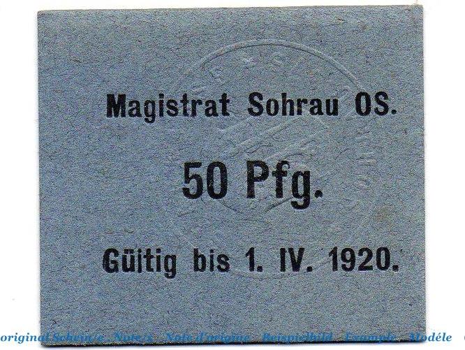 Notgeld Deutschland 50 Pfennig graublau Notgeld der Stadt Sohrau 6950. ...