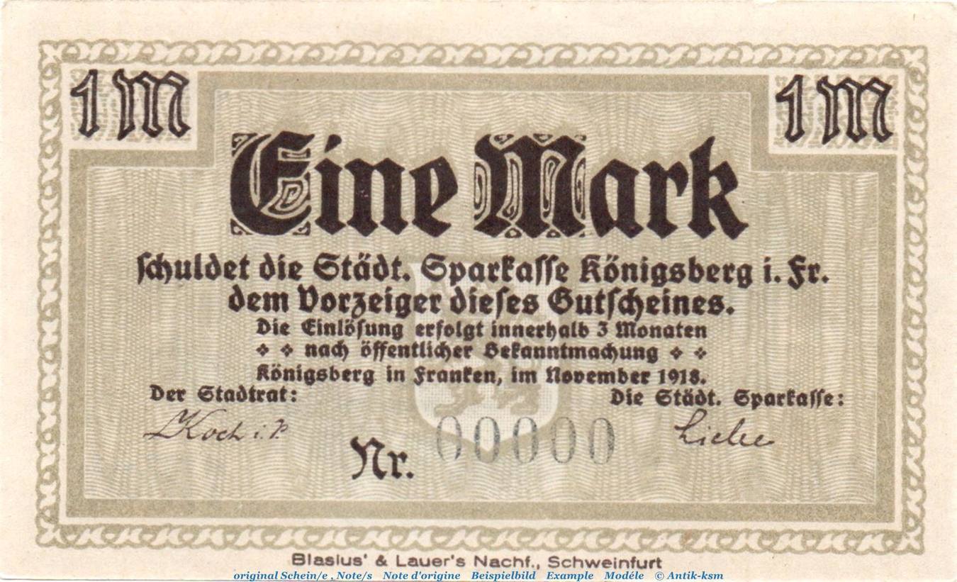 Großnotgeld Deutschland 1 Mark Kn = 0000 1918 Banknote der Stadt ...