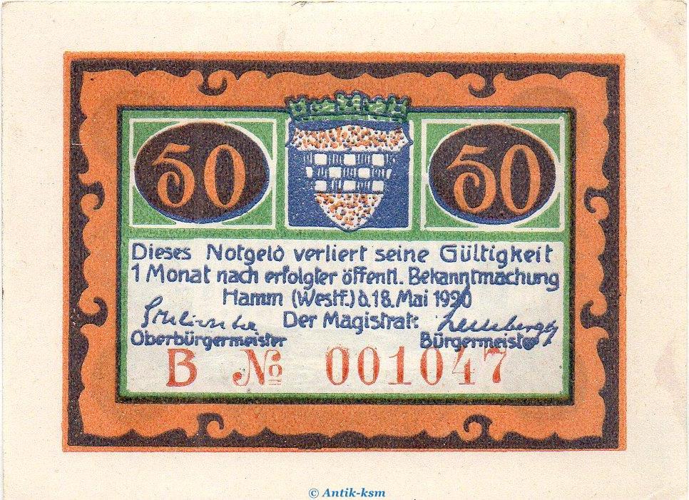 Seriennotgeld Deutschland 50 Pfennig B, Nr 2 Notgeld Der Stadt Hamm 568 ...