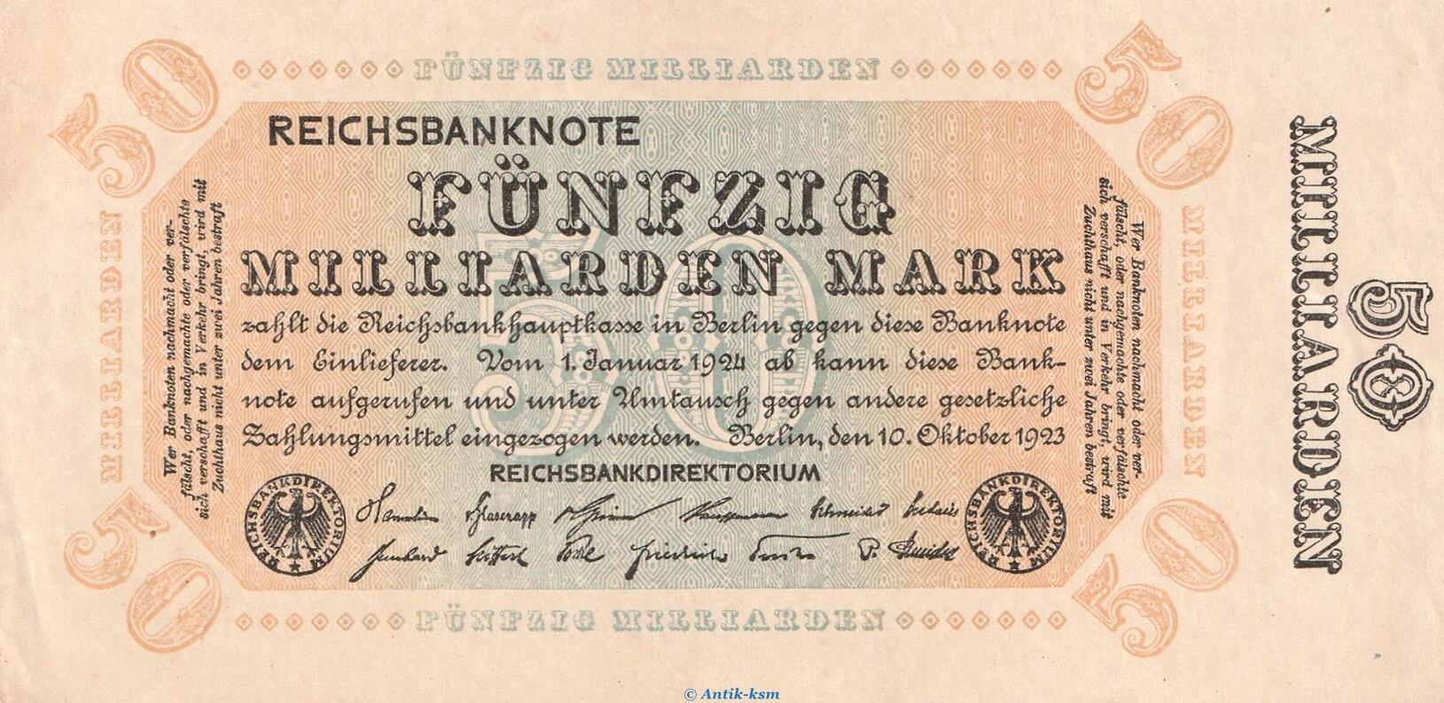 Weimarer Republik - Inflation Reichsbanknote, 50 Milliarden Mark In Kfr ...