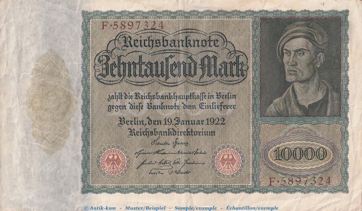 Weimarer Republik - Inflation Reichsbanknote, 10.000 Mark Schein in gbr ...