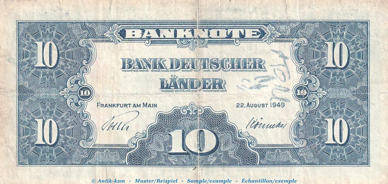 Bank Deutscher Länder 1949 10 Mark Schein