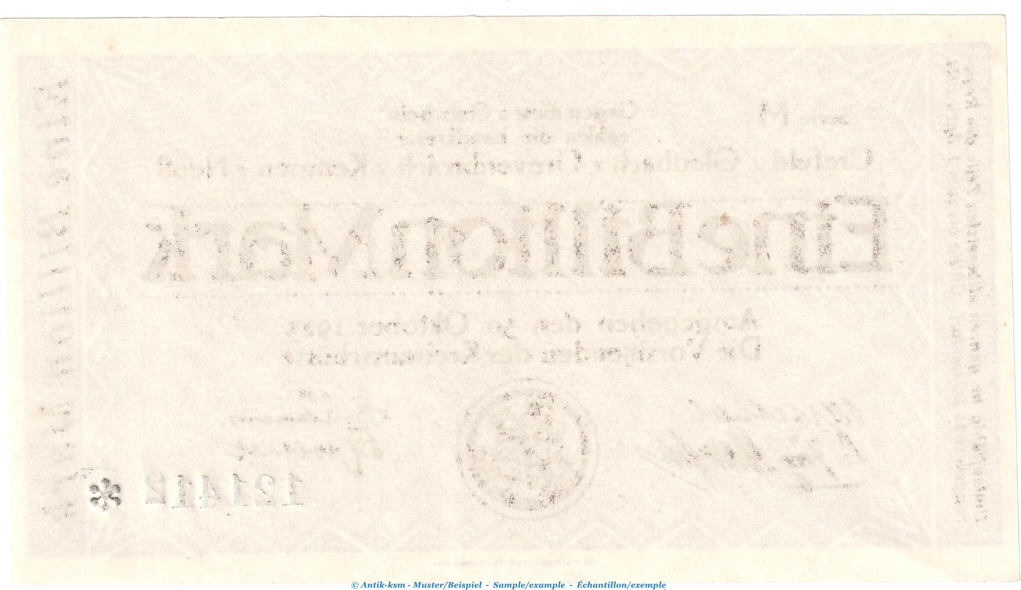 Großnotgeld Inflation Notgeld Crefeld 1 Billion Mark 1923 Notgeld 