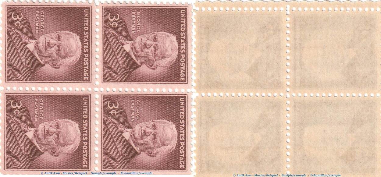 4 er Block 4 x 3 Cent Briefmarken USA 4er Block 4 x 3 Cent 1954 George Eastman Scott 1062 UNC unc 1 bis 1