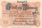 Kleingeld 1914-1922 50 Pf. Notgeld Kreis Gross Wartenberg , 50 Pfennig Schein in kfr. Tieste 2615.05.05 -