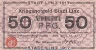 DE 50 Pf. Notgeld Stadt Linz , 50 Pfennig Schein in kfr. Tieste 4140.10.50 von 1917 , RHL -