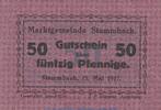 Kleingeld 1914-1922 50 Pf. Notgeld Marktgemeinde Stammbach, 50 Pfennig Schein in kfr. Tieste 7070.05.13 BAY -