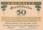 Kleingeld 1914-1922 DE 50 Pf. Notgeld Kreis Trebnitz , 50 Pfennig Schein in kfr. Tieste 7400.10.06 , Dez. 1920 -