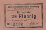 Kleingeld 1914-1922 25 Pf. Ortenburg , Notgeld 25 Pfennig Schein in kfr. Tieste 5420.05.01 , Bayern 1919 -