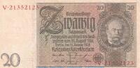 20 Mk. 1929 DE Reichsbanknote , 20 Mark Schein -E 2- in f-kfr. DEU-184.a, Ros.174, P.81 , 1929 fast kassenfrisch , 2 bis 2-