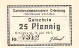 Kleingeld 1914-1922 25 Pf. Notgeld Darlehnskassenverein Ortenburg, 25 Pfennig Schein in kfr. Tie 5420.05.50 -