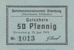 Kleingeld 1914-1922 50 Pf. Ortenburg Notgeld , 50 Pfennig -h.blau- in kfr. Tieste 5420.05.42 von 1919 , BAY -