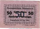 Kleingeld 1914-1922 50 Pf. Notgeld Marktgemeinde Stammbach , 50 Pfennig Schein in kfr. Tieste 7070.05.30 -
