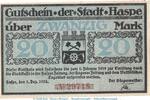 Großnotgeld 1918 DE 20 Mk. Notgeld Stadt Haspe , 20 Mark Schein in kfr. Geiger 224.03 von 1918 , Westfalen -