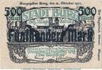 Großnotgeld Inflation 500 Mark -Überdruck- Notgeld Stadt Burg , 500 Mark -Überdruck- in gbr. Müller 720.4.a von 1922 , SA -