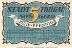 Seriennotgeld Deutschland 5 Pfennig Schein Notgeld Stadt Torgau 1331.1 , 5 Pfennig Schein -dunkelblau- in kfr. von 1921 -