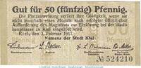 Notgeld 50 Pf. Kiel Tieste 3470.40.05 , Notgeld 50 Pfennig Schein in gbr. von 1917 , Schleswig -