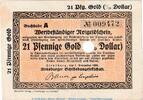 Wertbeständig 21 Gold Pf. Flensburg , 4,2 Pfennig Gold Notgeld Schein in kfr. Müller 1665.1 von 1923 , SH -