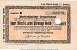 Wertbeständig 2,10 Gold Mk. Flensburg , 2,10 Mark Gold Notgeld Schein in L-gbr.E , Müller 1665.15 von 1923 -