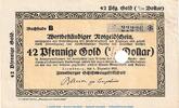 Wertbeständig 42 Gold Pf. Flensburg , 42 Pfennig Gold Notgeld Schein in L-gbr.E , Müller 1665.13 von 1923 -