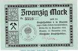 Großnotgeld 20 Mk. Knurow , 20 Mark Notgeld Schein in kfr. Geiger 278.01 von 1918 , Schlesien -
