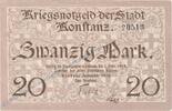 Großnotgeld De. 20 Mk. Konstanz , 20 Mark Notgeld Schein in kfr. Geiger 292.03 von 1918 , Baden -
