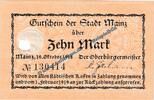 Großnotgeld 1918 DE 10 Mk. Mainz , Notgeld 10 Mark Schein in kfr.E , Geiger 341.03-04 von 1918 , Hessen -