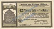 Wertbeständig 42 Gold Pf. Lübben , Banknote 42 Gold Pfennig Schein in kfr. Müller 3100.1 Wertbeständig -