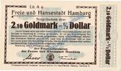 Wertbeständig 2,10 Gold Mk. Hamburg , Banknote 2,10 Gold Mark Schein in kfr. Müller 2310.6.a Wertbeständig -