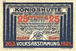 Serienscheine DE 25 Pf. Königshütte , Notgeld 25 Pfennig Schein in unc-kfr. M-G 726.1 c , SLN von 1921 -