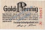 Wertbeständig 1 Gold Pf. Flensburg , 1 Pfennig Gold Notgeld Schein in f-kfr. Müller 1660.2.a Wertbeständi -