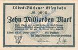 Inflation 10 Mia. Mk. Lübeck Büchen , Banknote 10 Milliarden Mark Schein in f-kfr. Keller 3342 , Infla -