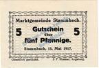 Kleingeld 1914-1922 5 Pf. Stammbach , Notgeld 5 Pfennig -78x55- in kfr. Tieste 7070.05.35 , Bayern 1917 -