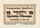 Kleingeld 1914-1922 15 Pf. Stammbach , Notgeld 15 Pfennig -78x55- in kfr. Tieste 7070.05.37 , Bayern 1917 -