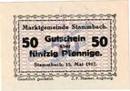 Kleingeld 1914-1922 50 Pf. Stammbach , Notgeld 50 Pfennig -78x55- in kfr. Tieste 7070.05.39 , Bayern 1917 -