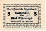 Kleingeld 1914-1922 5 Pf. Stammbach , Notgeld 5 Pfennig -60x40- in kfr. Tieste 7070.05.45 , Bayern 1917 -