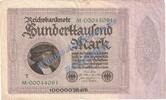 Inflation De. 100.000 Mk. mit -T- Reichsbanknote , 100.000 mit -T- in gbr. DEU-93.b, Ros.82, P.83 von 1923 -