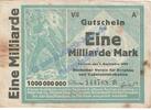Inflation 1 Mia. Mk. Bochum , Banknote 1 Milliarde Mark Schein in gbr. Keller 478.L Grossnotgeld 1923 -