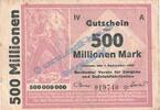Inflation 500 Mio. Mk. Bochum , Banknote 500 Millionen Mark Schein in gbr. Keller 478.k Grossnotgeld -
