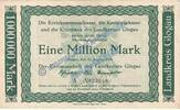 Inflation 1 Mio. Mk. Glogau , Banknote 1 Million Mark Schein in gbr. Keller 1809.b Schlesien 1923 -