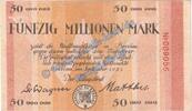 Inflation 50 Mio. Mk. Breslau , Banknote 50 Millionen Mark Schein in gbr. Keller 602.f Schlesien 1923 -