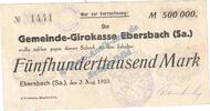 Inflation 500.000 Mk. Ebersbach , Banknote 500.000 Mark Schein in gbr. Keller 1211.d Sachsen 1923 -