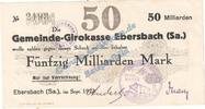 Inflation 1923 DE 50 Mia. Mk. Ebersbach , Banknote 50 Milliarden Mark Schein in L-gbr. Keller 1213.k , Sachsen -
