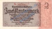 2 Mk. -7 stellig- 1937 Rentenbank Rentenbanknote , 1 Mark -7 Stellig- in kfr. DEU-223.a, Ros.167, P.174 von 1937 1 bis 1-