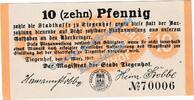 Notgeld De 10 Pf. Tiegenhof , Notgeld 10 Pfennig Schein in kfr. Tieste 7355.05.02 , WPR 1917 -