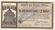 Inflation De. 8,40 Mk. GOLD Lübben , Banknote 8,40 Mark Gold Schein in kfr. Müller 3100.4 , BBG von 1923 -